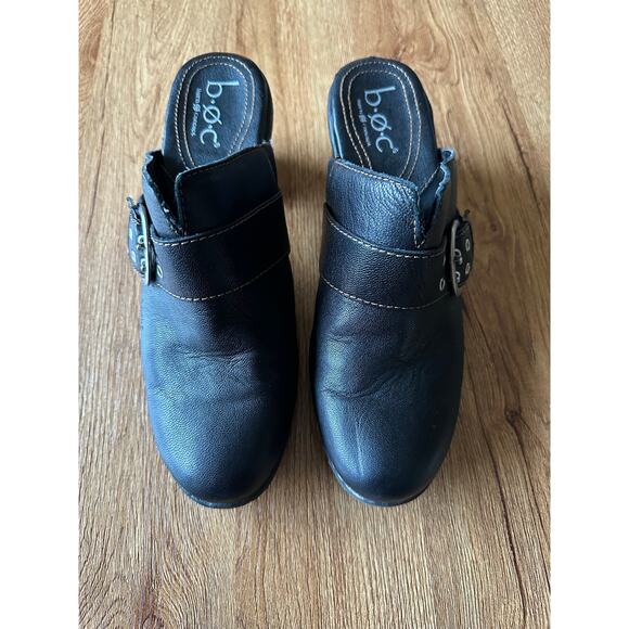 Born B.O.C. Black Leather Block Heel Clog Mules Size 9 - Picture 2 of 6